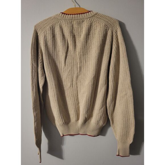 Evan-Picone Vintage Womens V-Neck Sweater Tan Red Trim M - Picture 5 of 5